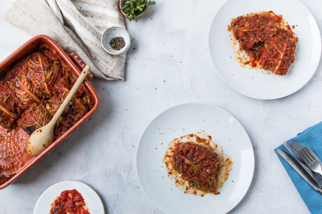 meat and mushroom stuffed cabbage rolls